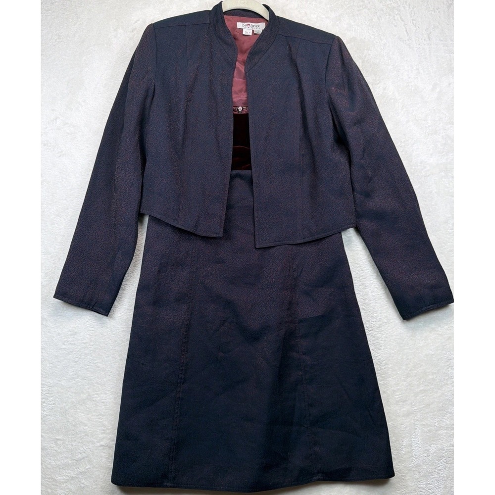 Kay Unger Dress Jacket Set Women's 10 Burgundy Velvet Black Cocktail Formal